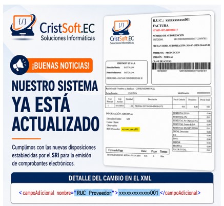 🚨 ¡CristSoft.EC ya está actualizado! Nuevo campo “RUC Proveedor” en comprobantes electrónicos